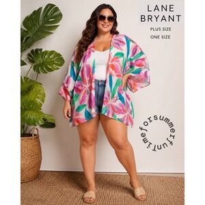 Lane Bryant Plus Size Floral Kimono Wrap Pink Teal Tropical One Size  NWT Womens
